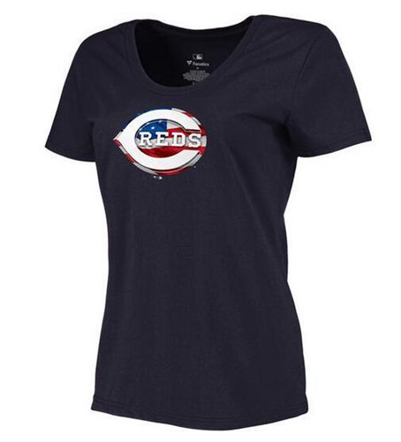 Women's Cincinnati Reds USA Flag Fashion T-Shirt Navy Blue