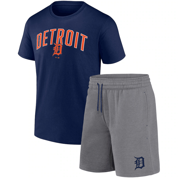 Men's Detroit Tigers Navy Heather Gray Arch T-Shirt & Shorts Combo Set