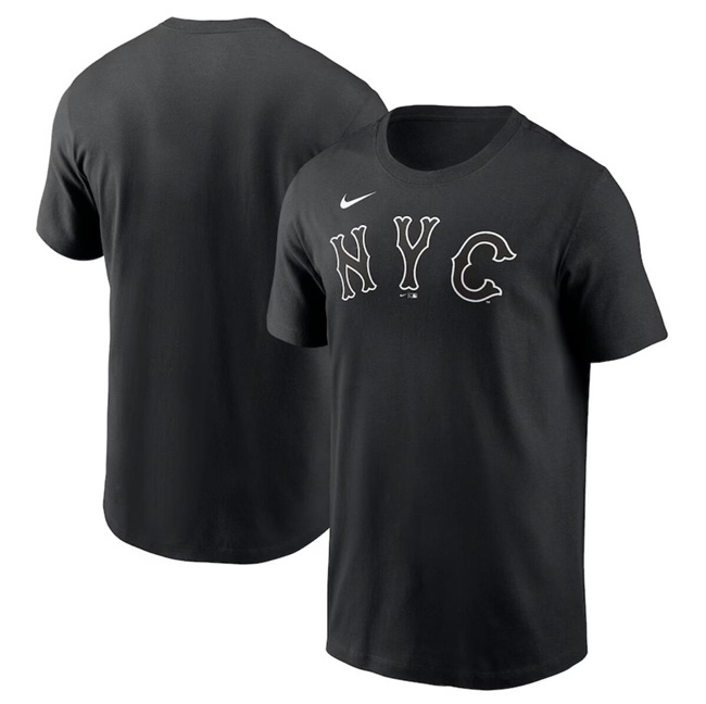 Men's New York Mets Black 2024 City Connect Wordmark T-Shirt Men's New York Mets Black 2024 City Connect Wordmark T-Shirt
