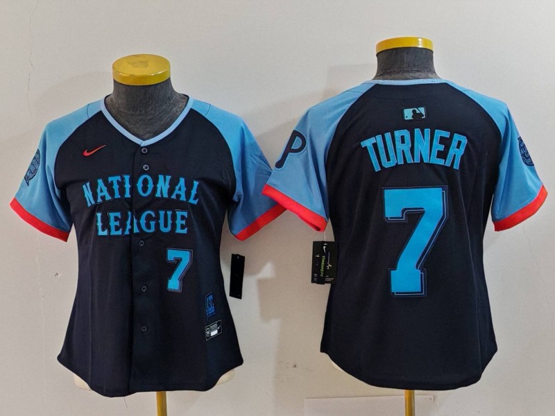 Women's National League #7 Trea Turner Navy 2024 All-Star Limited Stitched Baseball Jersey(Run Small) 6