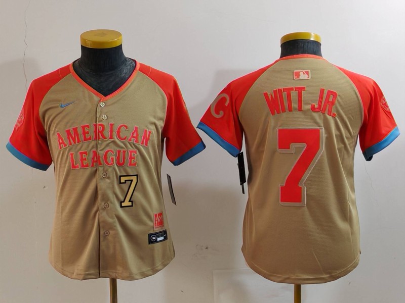 Youth American League #7 Bobby Witt Jr. Cream 2024 All-Star Limited Stitched Jersey 2