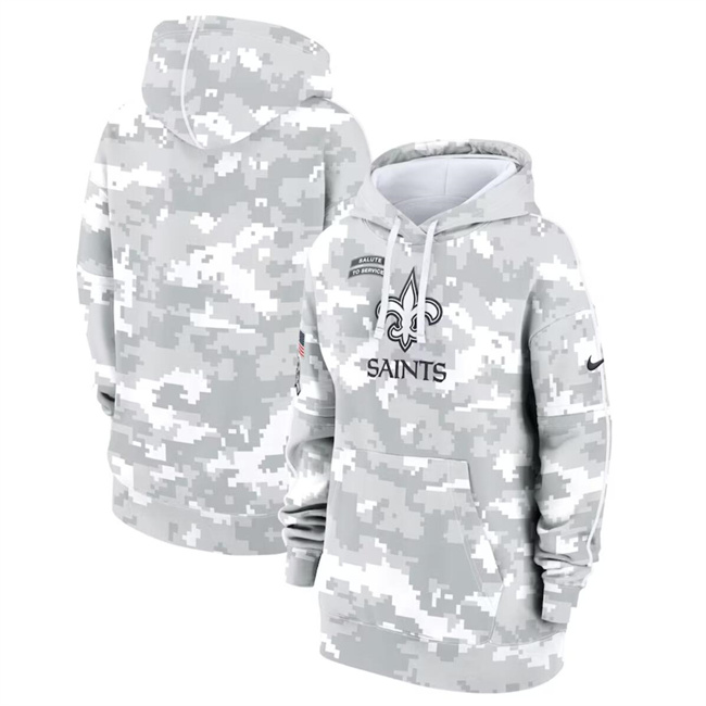 Women's New Orleans Saints 2024 Arctic Camo Salute To Service Club Fleece Pullover Hoodie(Run Small) Women's New Orleans Saints 2024 Arctic Camo Salute To Service Club Fleece Pullover Hoodie(Run Small)