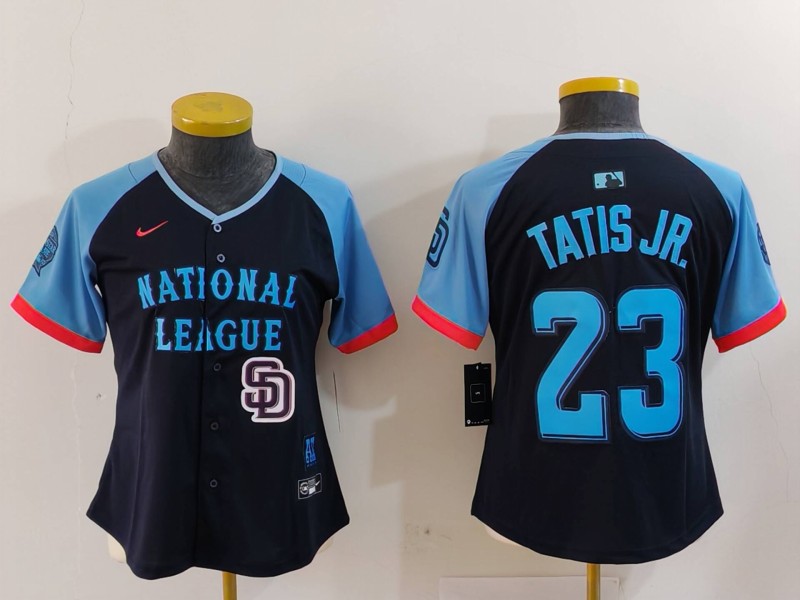 Women's National League #23 Fernando Tatis Jr. Navy 2024 All-Star Limited Stitched Baseball Jersey(Run Small) 5 Women's National League #23 Fernando Tatis Jr. Navy 2024 All-Star Limited Stitched Baseball Jersey(Run Small) 5