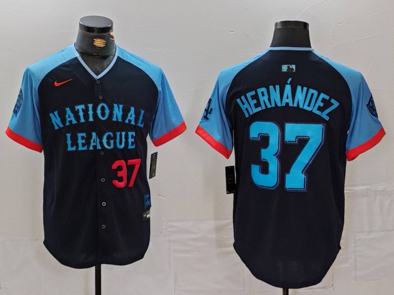 Men's National League #37 Teoscar Hernandez Navy 2024 All-Star Limited Stitched Baseball Jersey 7