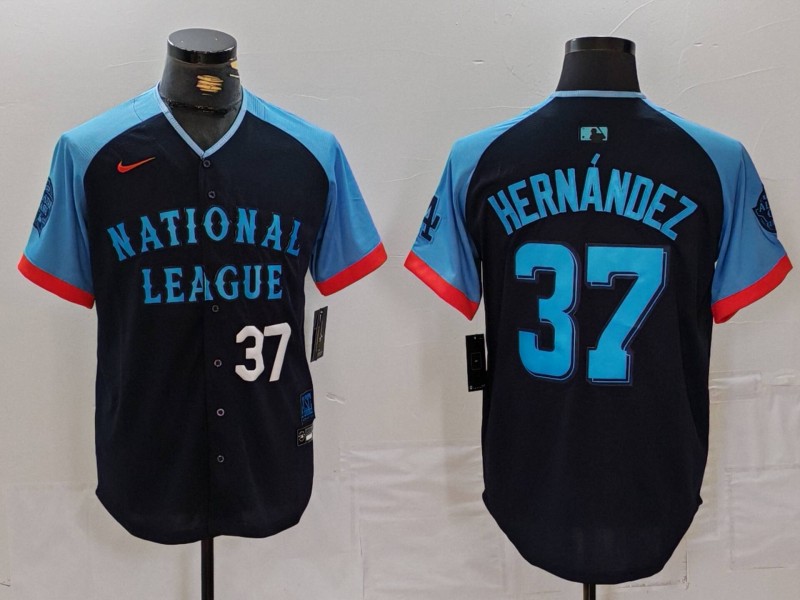 Men's National League #37 Teoscar Hernandez Navy 2024 All-Star Limited Stitched Baseball Jersey 5