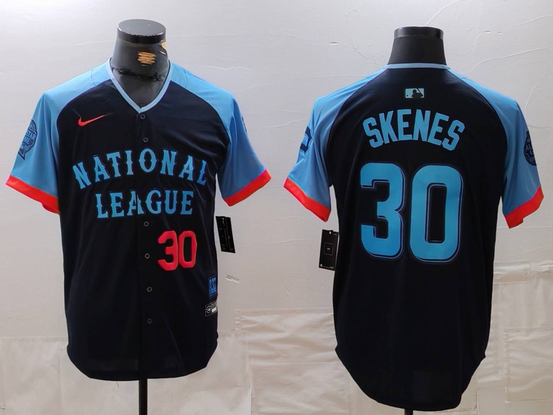 Men's National League #30 Paul Skenes Navy 2024 All-Star Limited Stitched Baseball Jersey 3