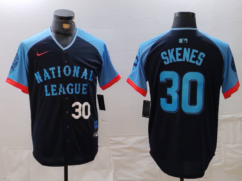 Men's National League #30 Paul Skenes Navy 2024 All-Star Limited Stitched Baseball Jersey 2