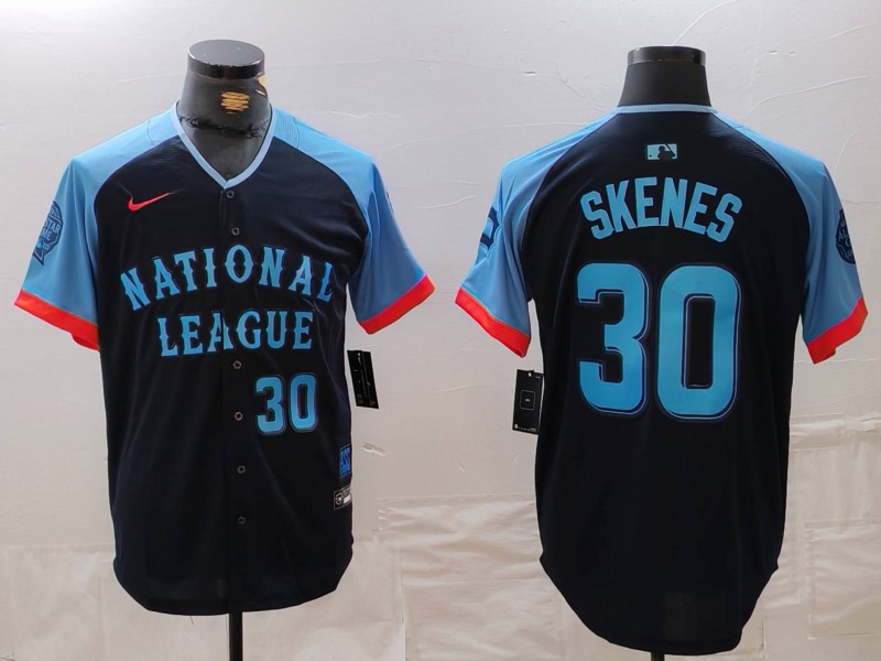 Men's National League #30 Paul Skenes Navy 2024 All-Star Limited Stitched Baseball Jersey 1