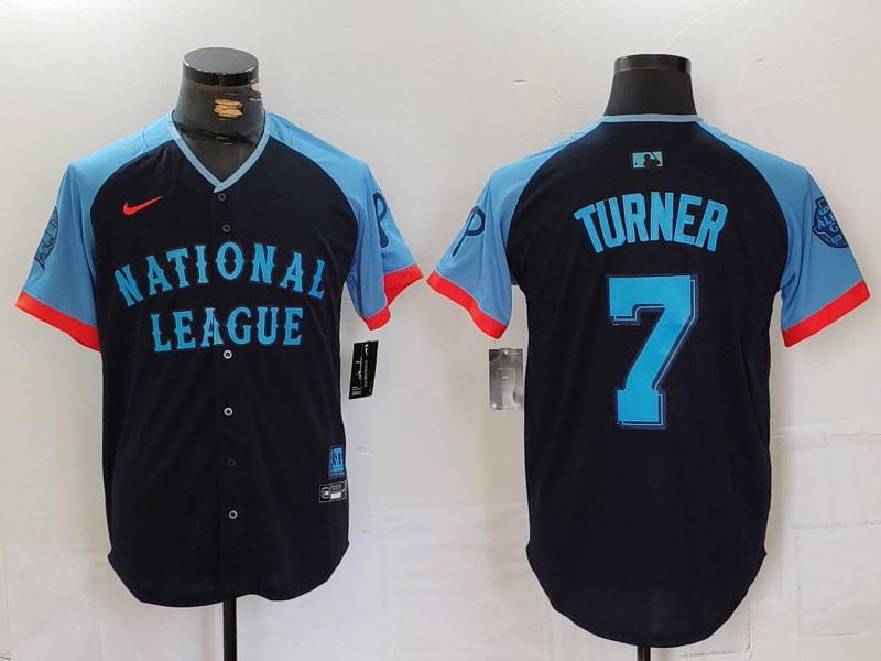 Men's National League #7 Trea Turner Navy 2024 All-Star Limited Stitched Baseball Jersey 5 Men's National League #7 Trea Turner Navy 2024 All-Star Limited Stitched Baseball Jersey 5
