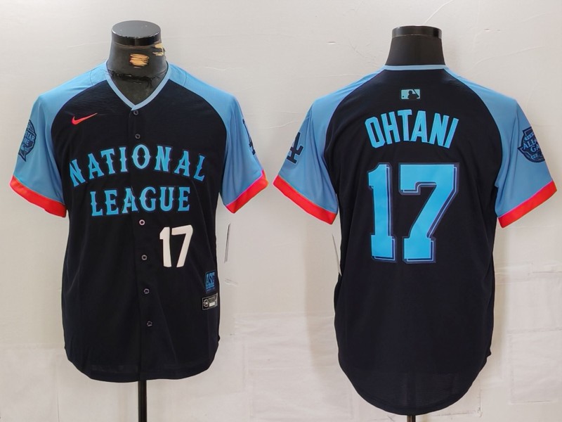 Men's National League #17 Shohei Ohtani Navy 2024 All-Star Elite Stitched Baseball Jersey 6