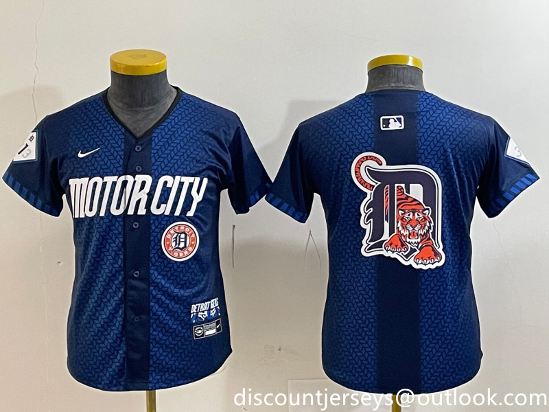 Youth Detroit Tigers Team Big Logo 2024 Navy City Connect Cool Base Limited Stitched jerseys