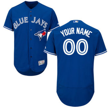 Men's Toronto Blue Jays Majestic Home White Flex Base Authentic Collection Blue Custom Jersey