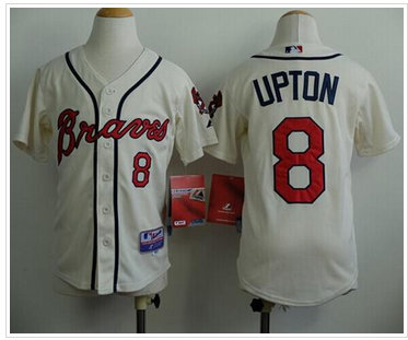 Youth MLB Atlanta Braves #8 Justin Upton Cream Cool Base Stitched Baseball Jersey