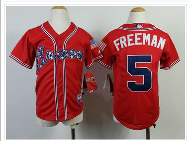 Youth MLB Atlanta Braves #5 Freddie Freeman Red Cool Base Jersey