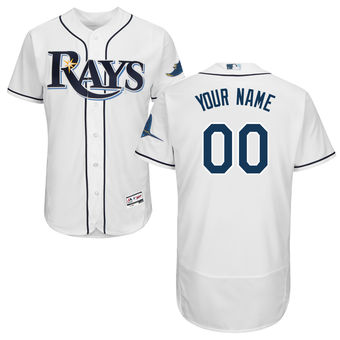 Men's Tampa Bay Rays Majestic Home White Flex Base Authentic Collection Custom Jersey