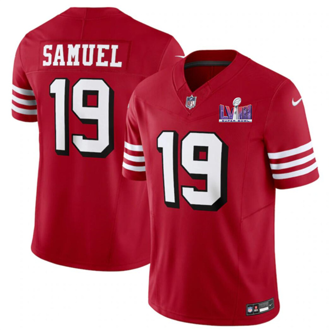 Men's San Francisco 49ers #19 Deebo Samuel New Red F.U.S.E. Super Bowl LVIII Patch Vapor Untouchable Limited Stitched Football Jersey Men's San Francisco 49ers #19 Deebo Samuel New Red F.U.S.E. Super Bowl LVIII Patch Vapor Untouchable Limited Stitched Football Jersey