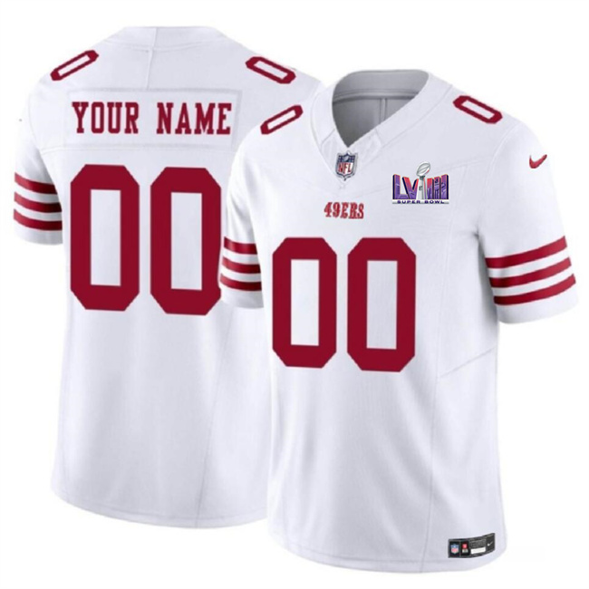 Men's San Francisco 49ers Active Player Custom White F.U.S.E. Super Bowl LVIII Patch Vapor Untouchable Limited Stitched Football Jersey Men's San Francisco 49ers Active Player Custom White F.U.S.E. Super Bowl LVIII Patch Vapor Untouchable Limited Stitched Football Jersey