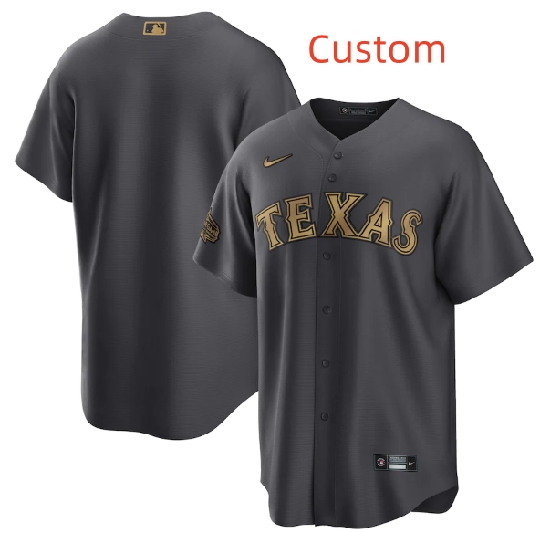 Custom Men's Texas Rangers 2022 All-Star Charcoal Cool Base Stitched Baseball Jersey