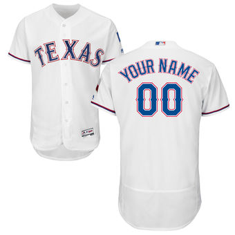 Men's Texas Rangers Majestic Home White Flex Base Authentic Collection Custom Jersey