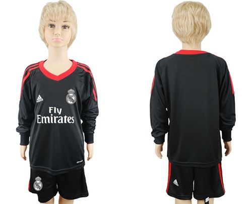 Real Madrid Blank Black Goalkeeper Long Sleeves Kid Soccer Club Jersey