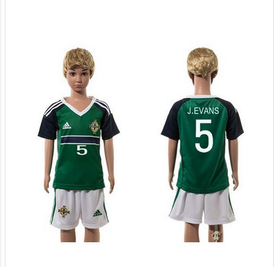 Northern Ireland #5 J.Evans Green Home Kid Soccer Country Jersey