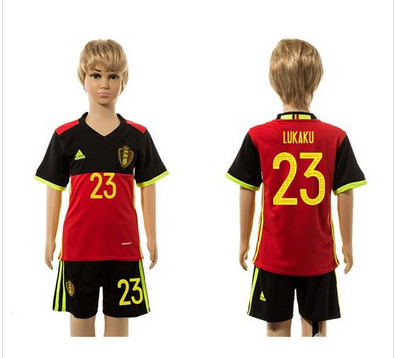 Belgium #23 Kukaku Red Home Kid Soccer Country Jersey