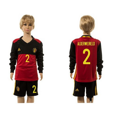 Belgium #2 Alderweireld Red Home Long Sleeves Kid Soccer Country Jersey