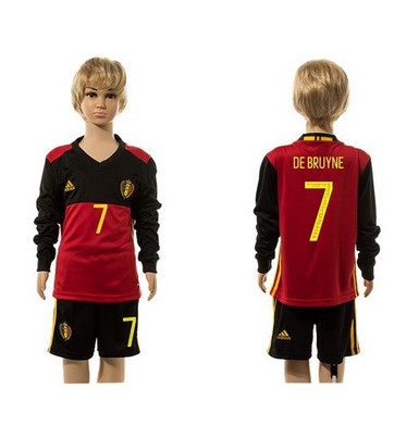 Belgium #7 De Bruyne Red Home Long Sleeves Kid Soccer Country Jersey