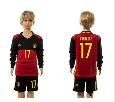 Belgium #17 Carrasco Red Home Long Sleeves Kid Soccer Country Jersey