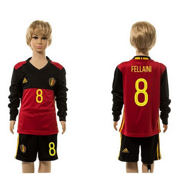 Belgium #8 Fellaini Red Home Long Sleeves Kid Soccer Country Jersey