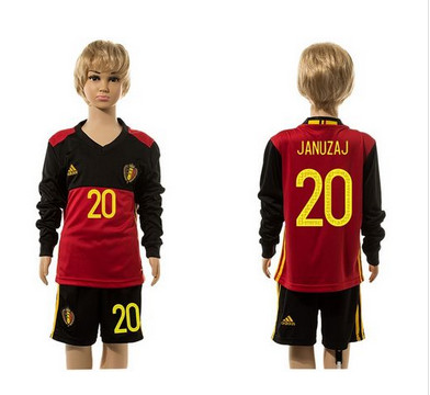 Belgium #20 Januzaj Red Home Long Sleeves Kid Soccer Country Jersey