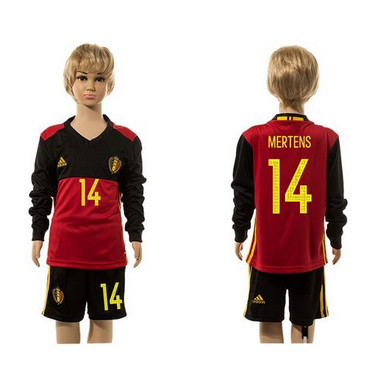 Belgium #14 Mertens Red Home Long Sleeves Kid Soccer Country Jersey
