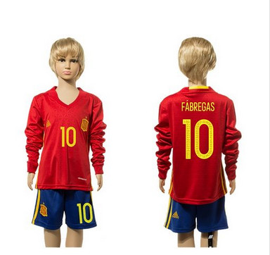 Spain #10 Fabregas Red Home Long Sleeves Kid Soccer Country Jersey
