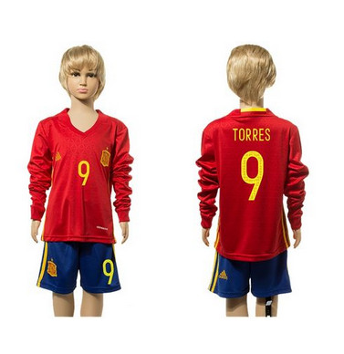 Spain #9 Torres Red Home Long Sleeves Kid Soccer Country Jersey