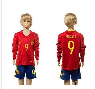Spain #9 Morata Red Home Long Sleeves Kid Soccer Country Jersey