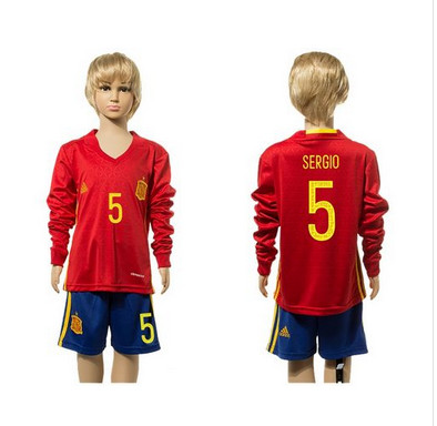 Spain #5 Sergio Red Home Long Sleeves Kid Soccer Country Jersey