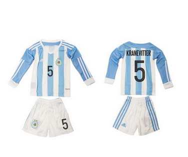 Argentina #5 Kranevitier Home Long Sleeves Kid Soccer Country Jersey