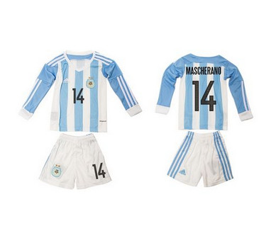 Argentina #14 Mascherano Home Long Sleeves Kid Soccer Country Jersey