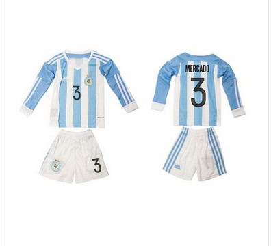 Argentina #3 Mercado Home Long Sleeves Kid Soccer Country Jersey