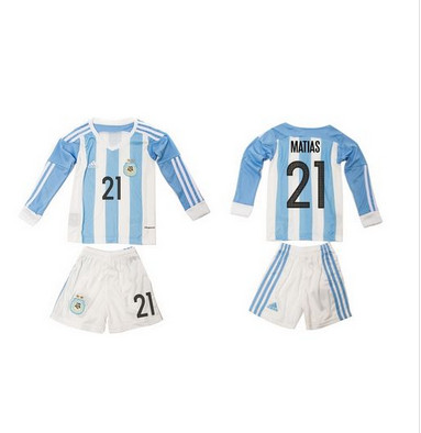 Argentina #21 Matias Home Long Sleeves Kid Soccer Country Jersey
