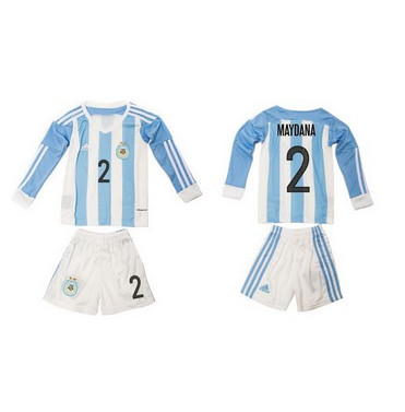 Argentina #2 Maydana Home Long Sleeves Kid Soccer Country Jersey