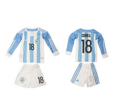 Argentina #18 Correa Home Long Sleeves Kid Soccer Country Jersey