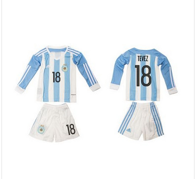Argentina #18 Tevez Home Long Sleeves Kid Soccer Country Jersey