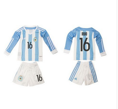 Argentina #16 Rojo Home Long Sleeves Kid Soccer Country Jersey
