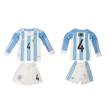 Argentina #4 Gino Home Long Sleeves Kid Soccer Country Jersey
