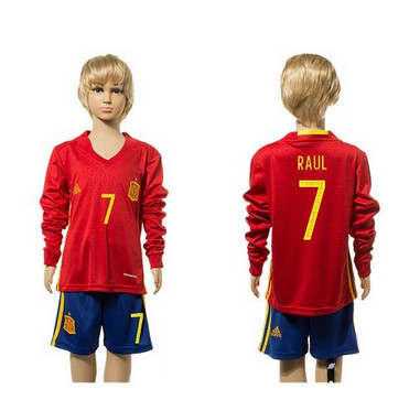 Spain #7 Paul Red Home Long Sleeves Kid Soccer Country Jersey