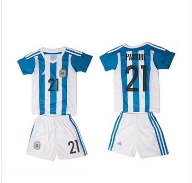 Argentina #21 Pastore Home Kid Soccer Country Jersey