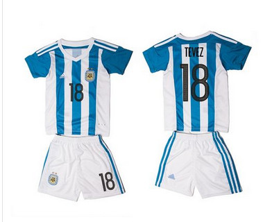 Argentina #18 Tevez Home Kid Soccer Country Jersey