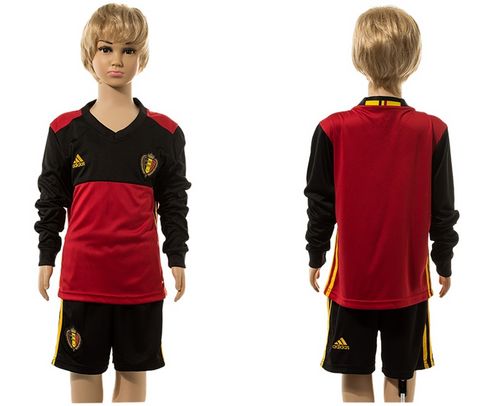 Belgium Blank Red Home Long Sleeves Kid Soccer Country Jersey