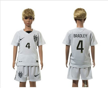 USA #4 Bradley White Home Kid Soccer Country Jersey